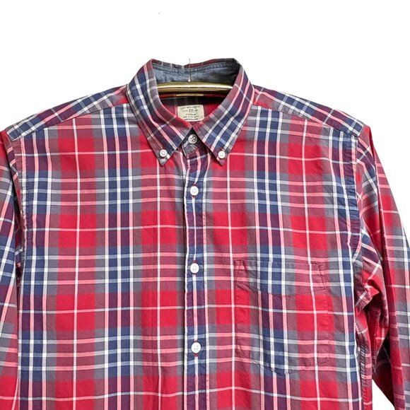 J. Crew Red Plaid 2 Ply Cotton Collared Button Up Shirt - Picture 5 of 8